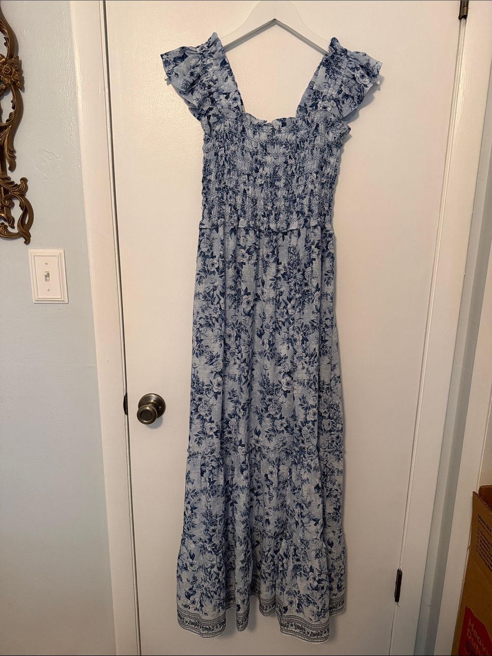 Max Studio Blue Floral Smocked Maxi with Ruffled Straps